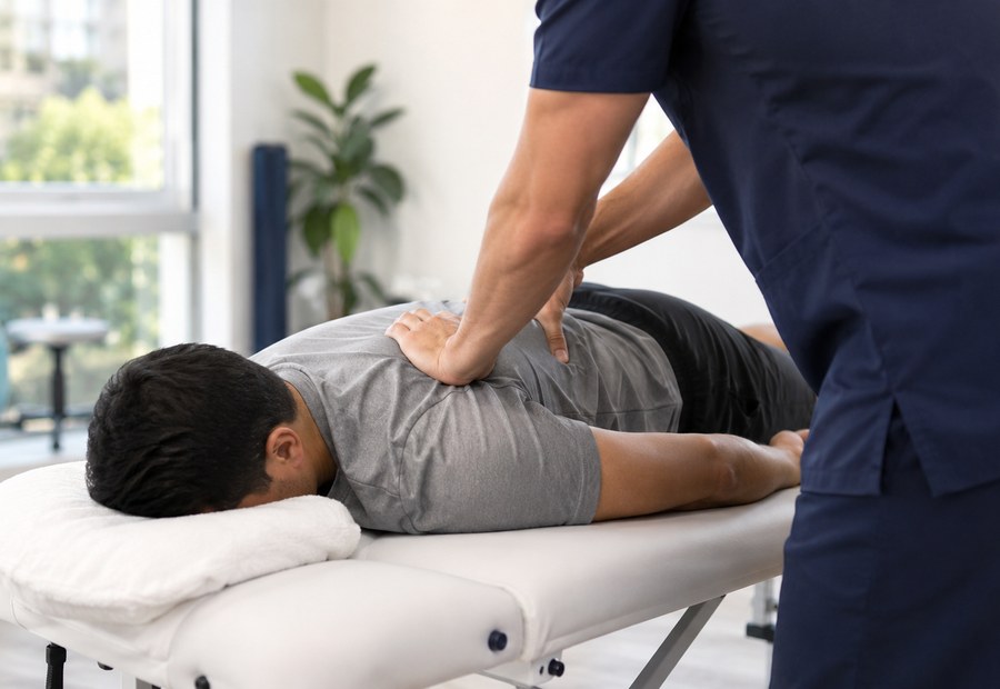Tratamiento de fisioterapia manual en camilla para dolor de espalda en Valencia